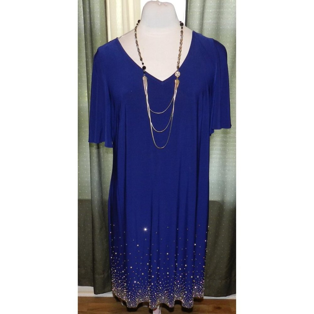 JBS Woman size 1X stretch blend deep navy split sleeve embellished dress